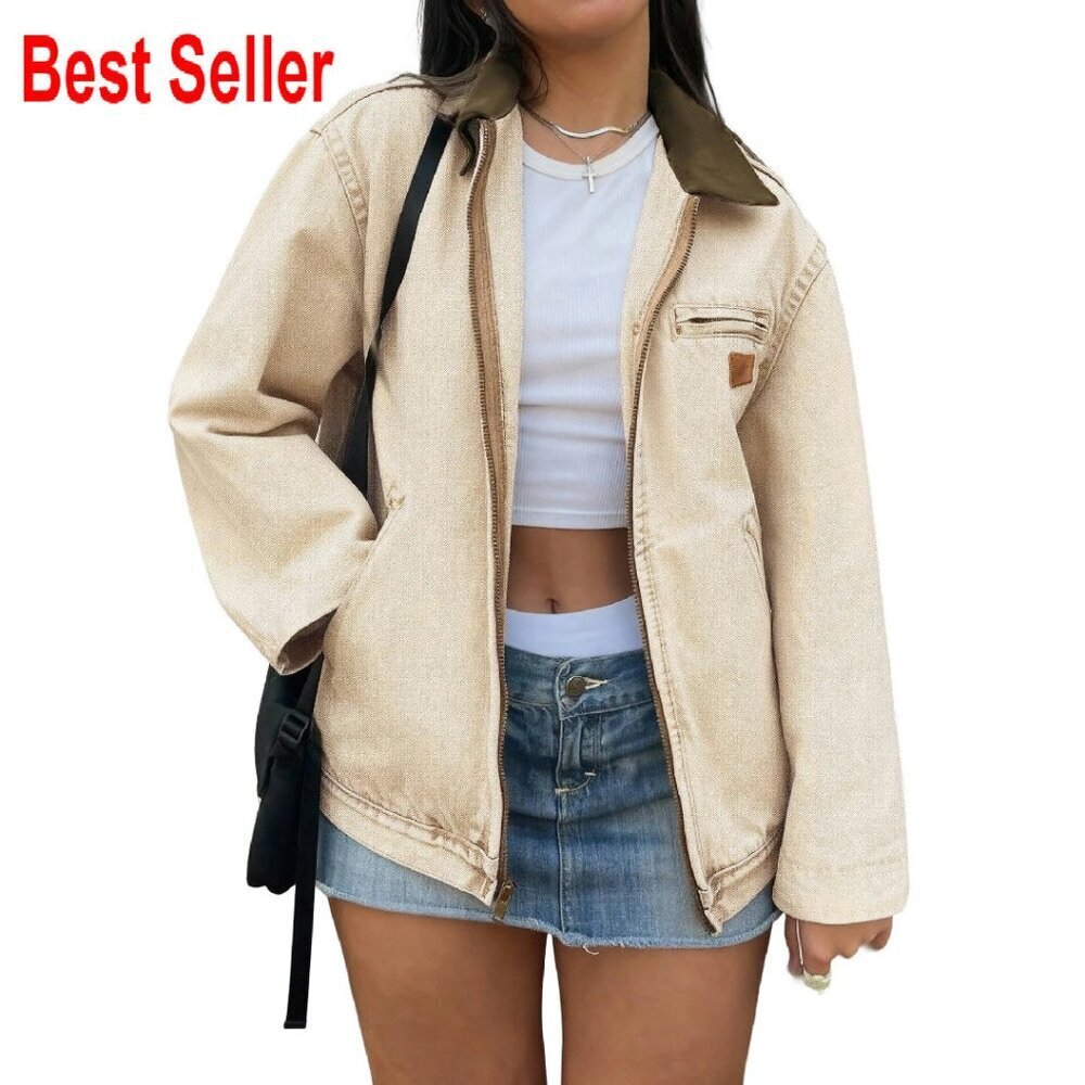 Denim Jacket Classic Barn Style Zipper Fall Casual Chic Long Sleeve